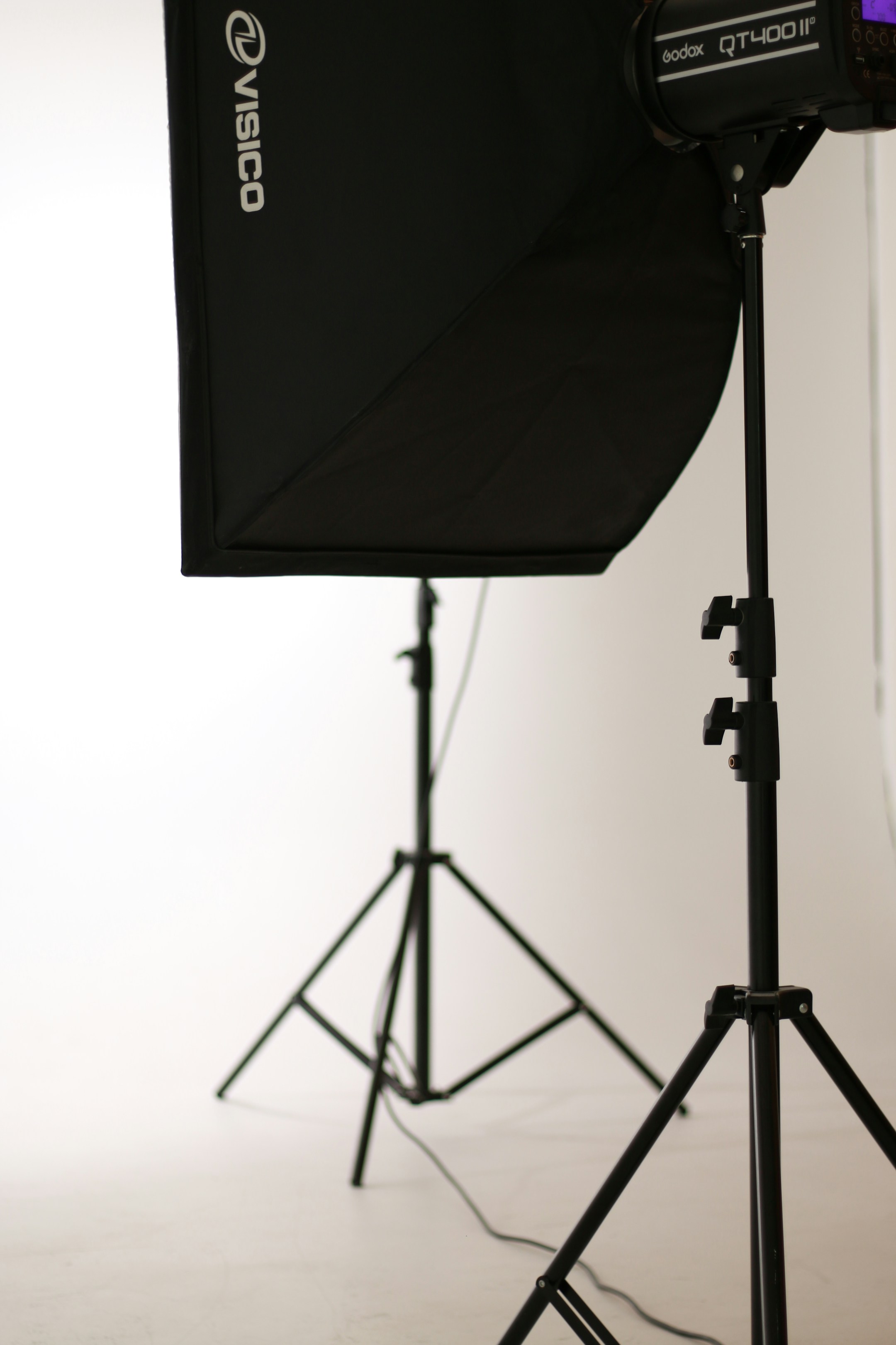 A photo studio with tripod and lighting, the work that produces the content that drives the funnel.